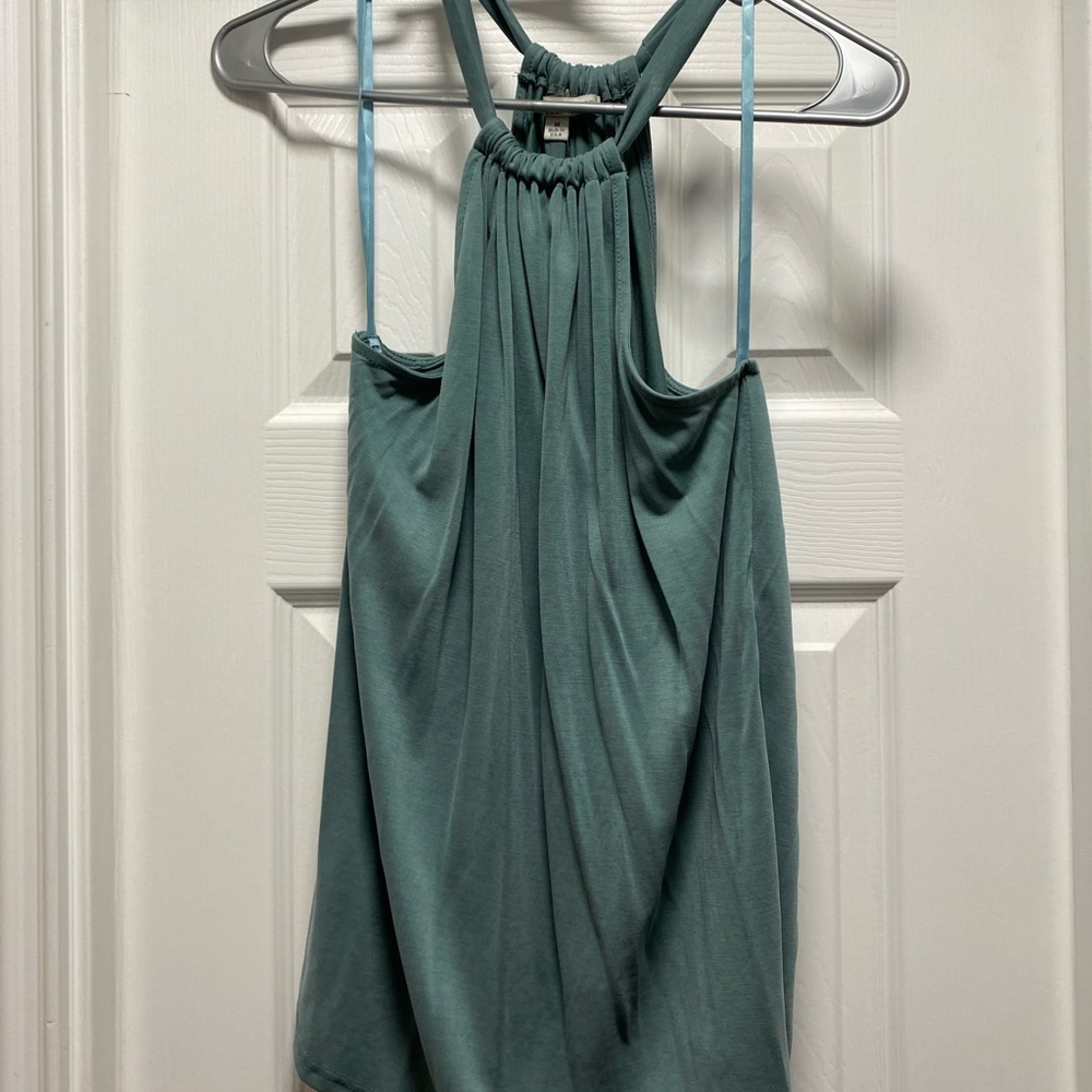 Teal high neck blouse